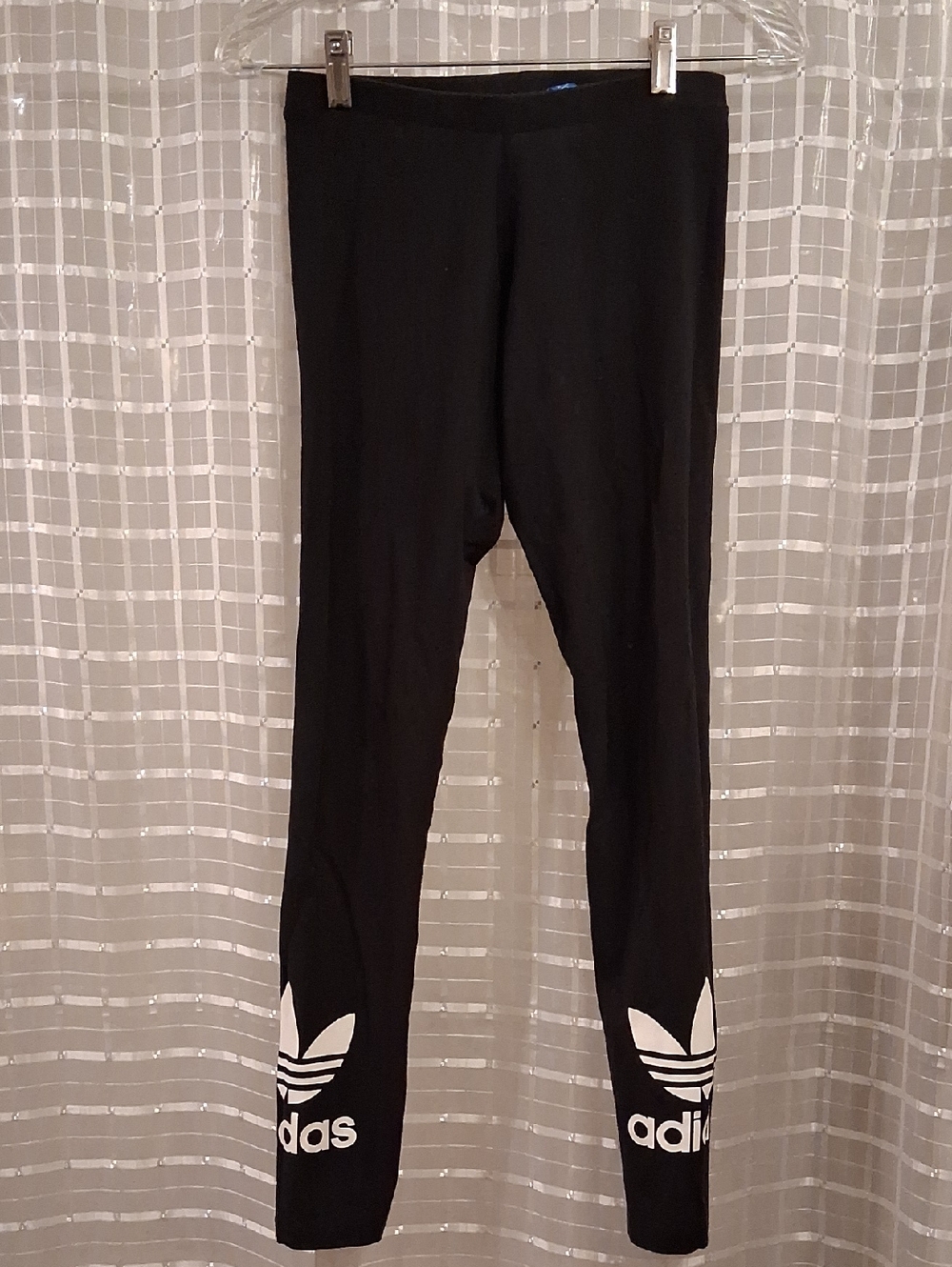 Small Adidas Black Leggings with White Trefoil Logos